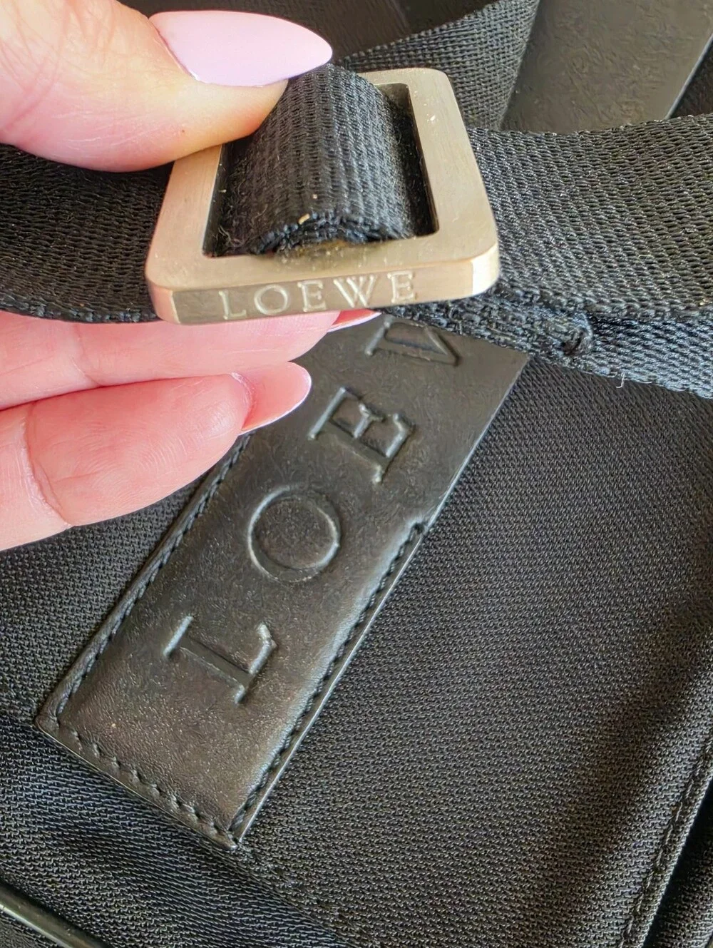 Authentic Loewe Navy-Black Messenger Bag with Leather Trim